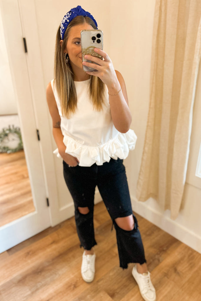 Monroe Sleeveless Top with Ruffled Hem - Be You Boutique