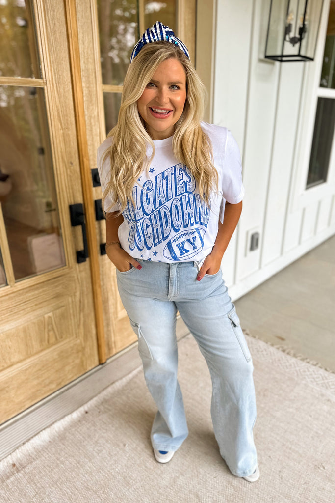 KY Tailgate and Touchdowns Oversized Short Sleeve Distressed Graphic Tee - Be You Boutique