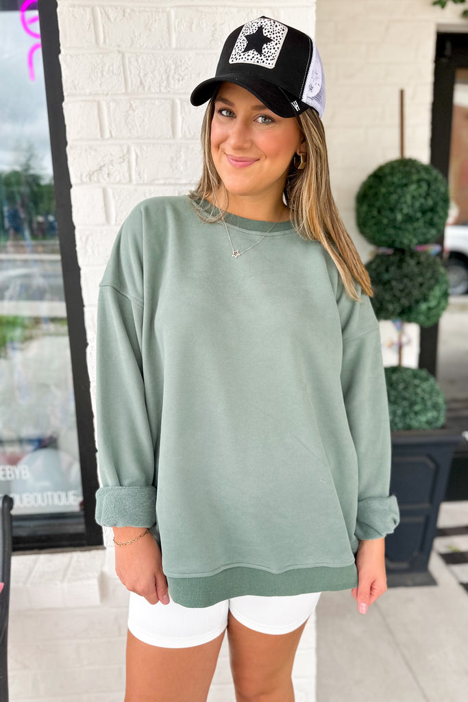 Joce Washed Fleece Oversize Cotton Sweatshirt Crewneck Top - Be You Boutique