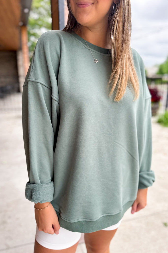 Joce Washed Fleece Oversize Cotton Sweatshirt Crewneck Top - Be You Boutique