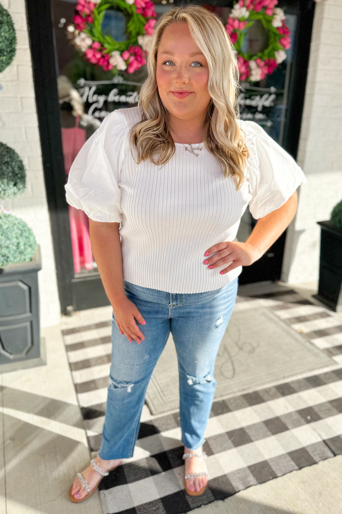 Peggy Poplin Bubble Sleeve Top - Be You Boutique