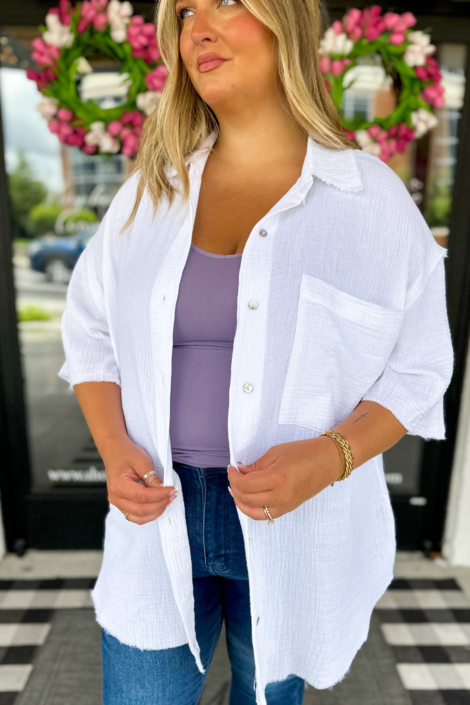 Seymour Solid Color Short Sleeve Button Up Top Blouse - Be You Boutique