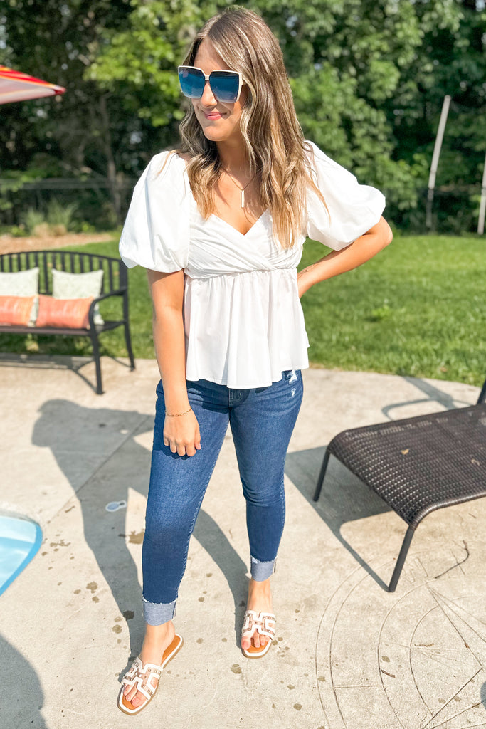 Sally Bubble Sleeve Peplum Top - Be You Boutique