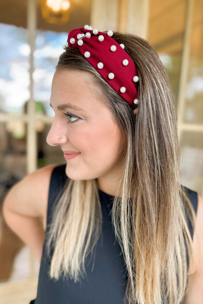 Caroline Hill Apollo Headband with Pearls BURGUNDY - Be You Boutique