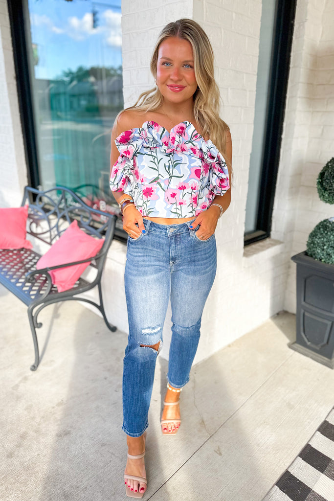Summer Floral Print Ruffle Detail Tube Top - Be You Boutique