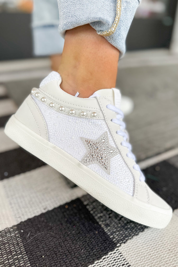 Vintage Havana Perscila White Pearl Detail Mid Top Sneaker - Be You Boutique