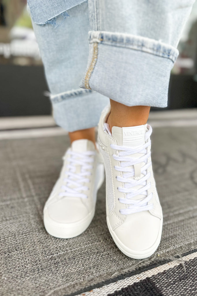 Vintage Havana Perscila White Pearl Detail Mid Top Sneaker - Be You Boutique