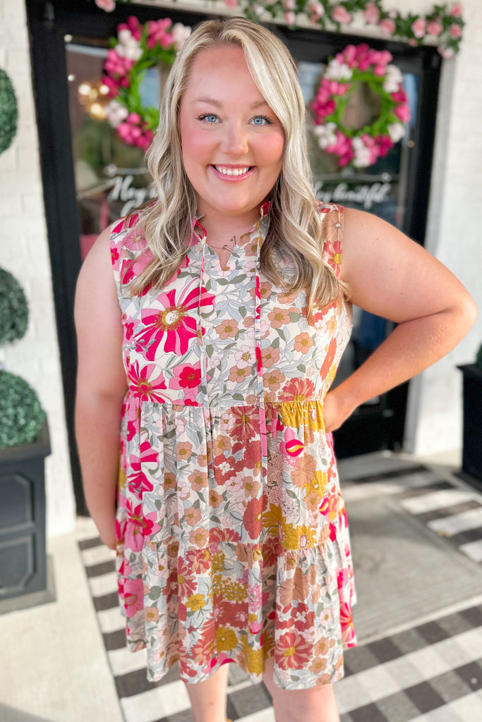Peter Ruffle Collar Floral Print Dress - Be You Boutique