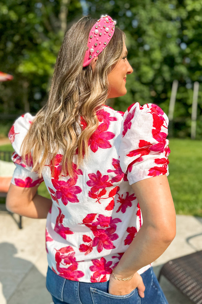 Flo Floral Jacquered Puff Sleeve Top - Be You Boutique