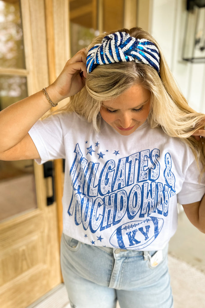 KY Tailgate and Touchdowns Oversized Short Sleeve Distressed Graphic Tee - Be You Boutique