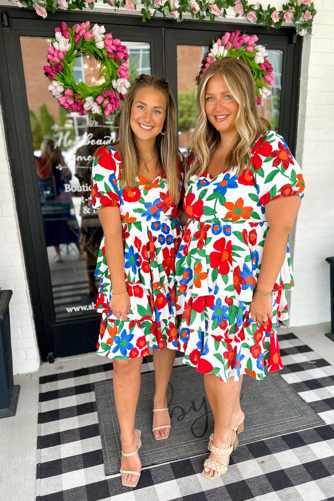 Gardenia Floral Print Short Sleeve Midi Dress - Be You Boutique
