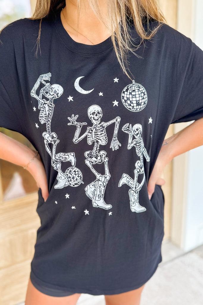 Dancing Cowboy Skeleton Oversized Short Sleeve Distressed Graphic Tee - Be You Boutique
