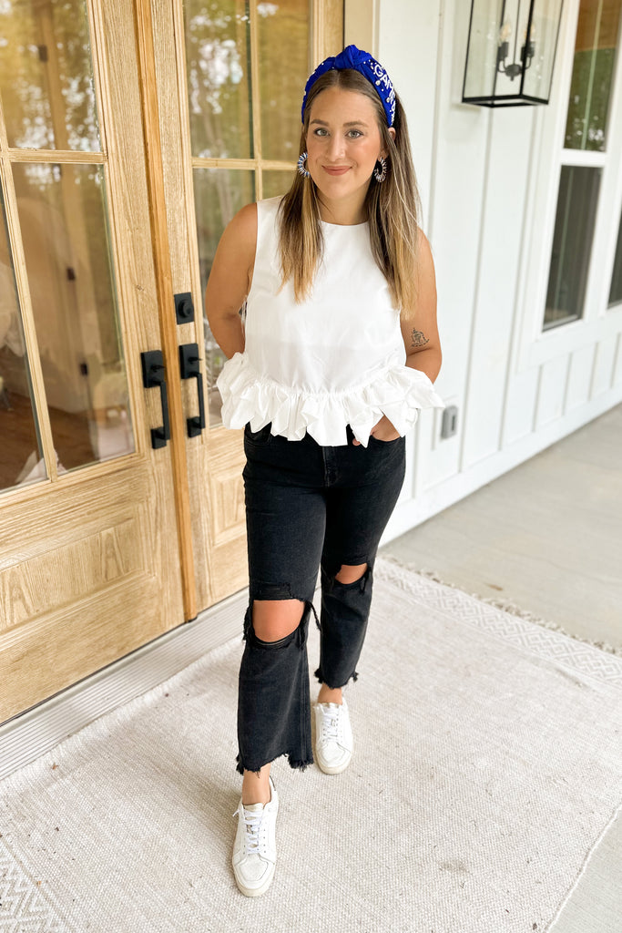 Monroe Sleeveless Top with Ruffled Hem - Be You Boutique