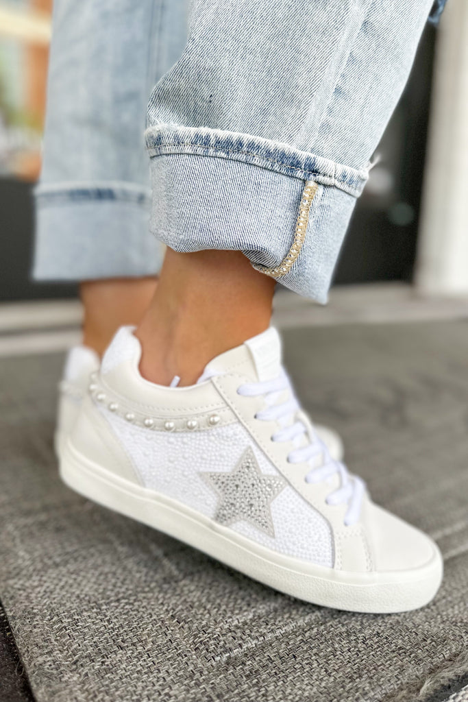Vintage Havana Perscila White Pearl Detail Mid Top Sneaker - Be You Boutique