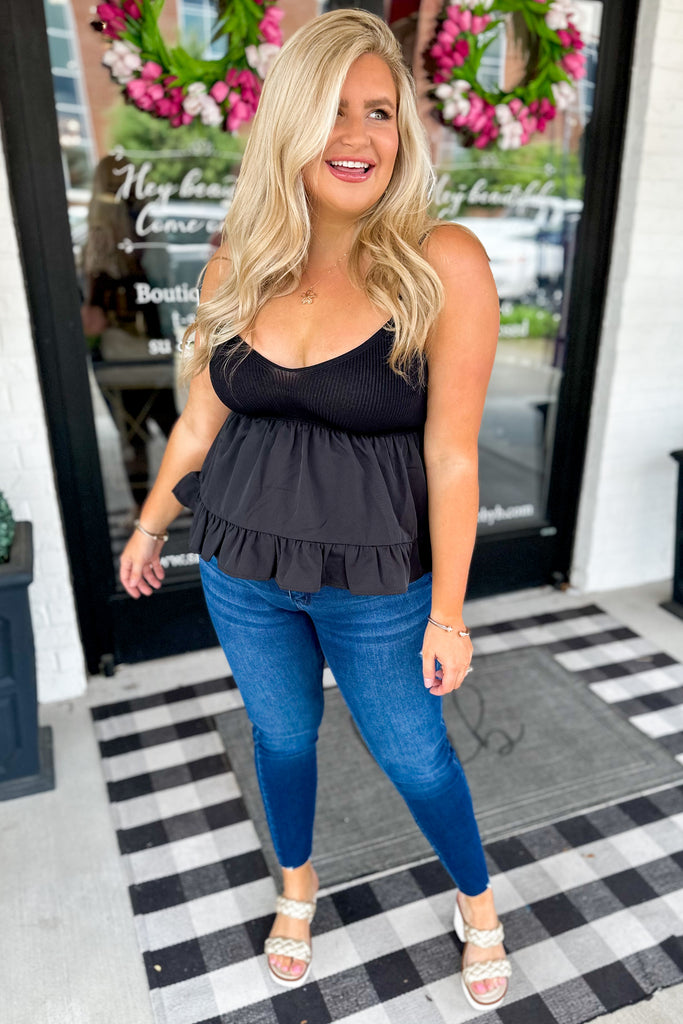 Lolly Spaghetti Strap V Neck Tiered Top - Be You Boutique