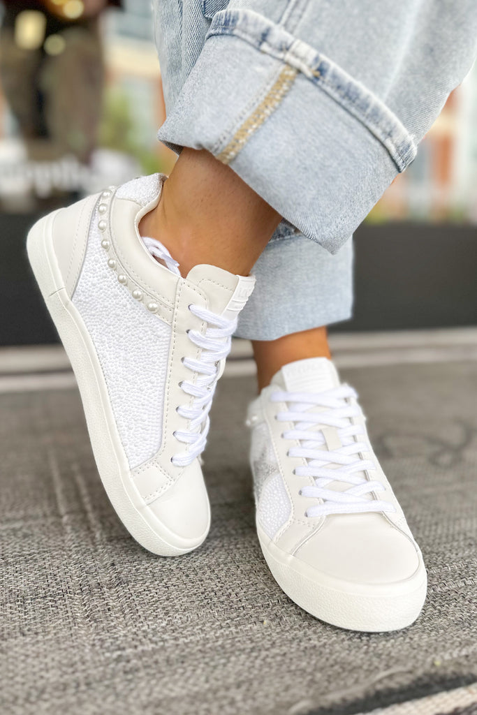 Vintage Havana Perscila White Pearl Detail Mid Top Sneaker - Be You Boutique