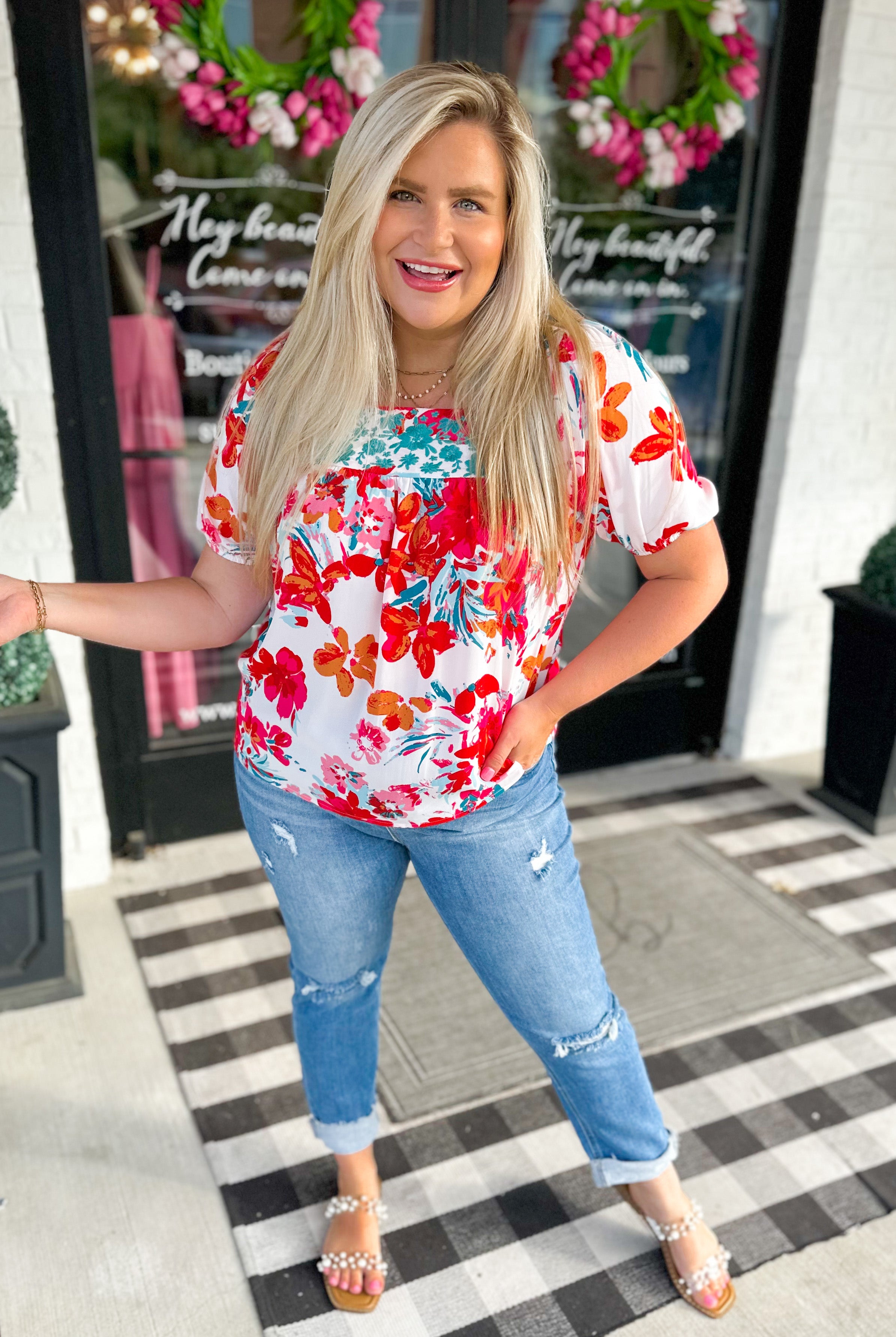 Leslie Multi Floral Embroidered Short Sleeve Top - Be You Boutique