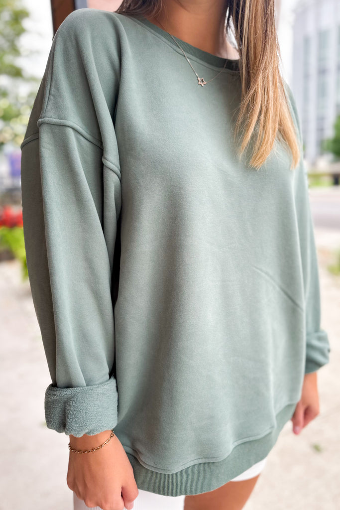 Joce Washed Fleece Oversize Cotton Sweatshirt Crewneck Top - Be You Boutique
