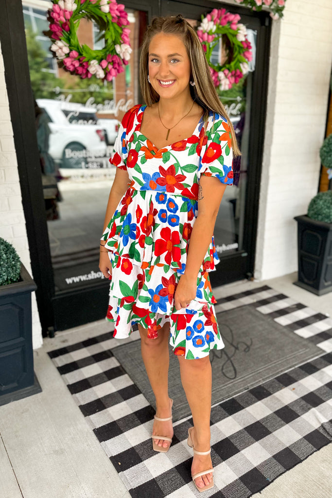 Gardenia Floral Print Short Sleeve Midi Dress - Be You Boutique
