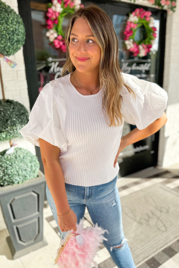 Peggy Poplin Bubble Sleeve Top - Be You Boutique