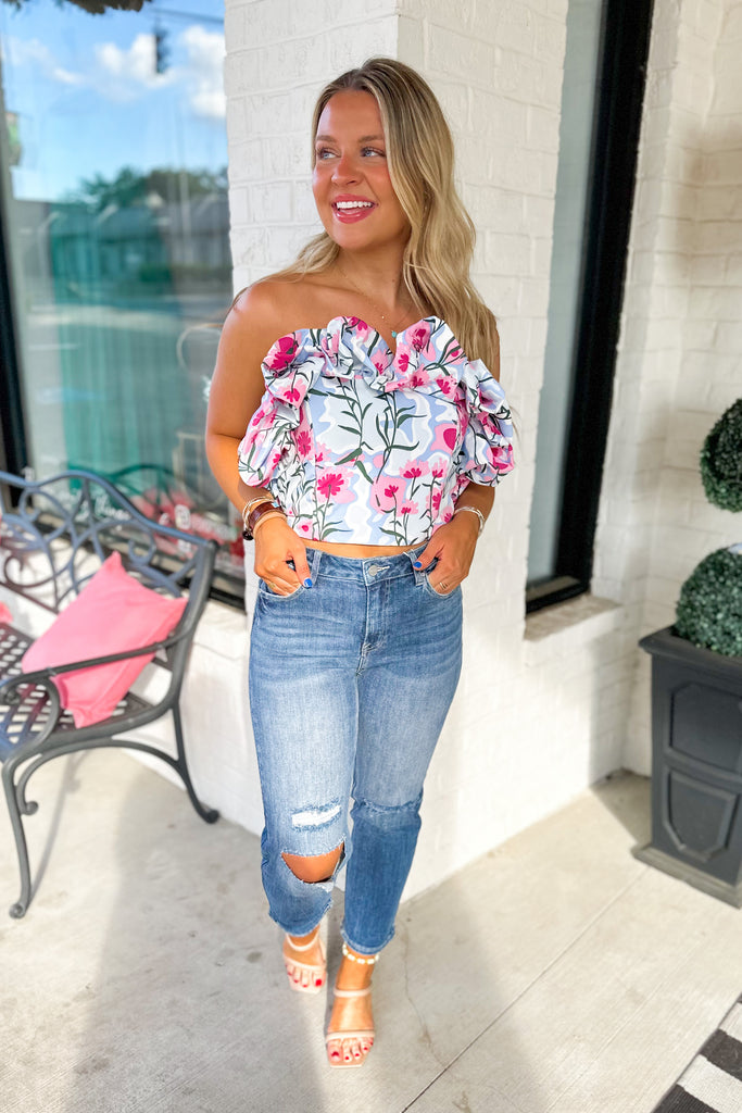 Summer Floral Print Ruffle Detail Tube Top - Be You Boutique