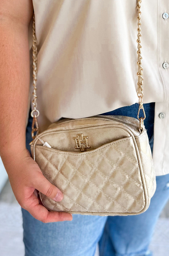 Caroline Hill Olivia Quilted Glimmer Gold Crossbody - Be You Boutique