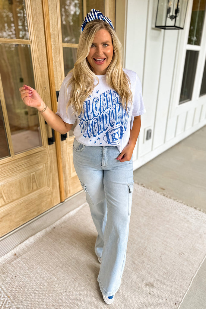 KY Tailgate and Touchdowns Oversized Short Sleeve Distressed Graphic Tee - Be You Boutique