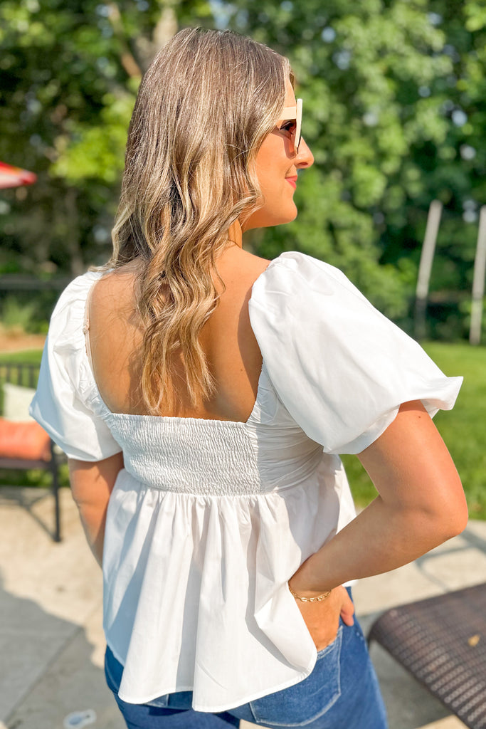 Sally Bubble Sleeve Peplum Top - Be You Boutique