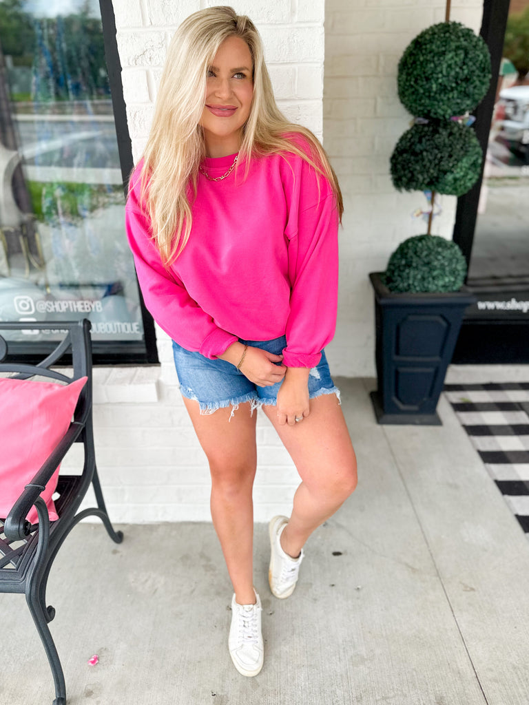 Joce Washed Fleece Oversize Cotton Sweatshirt Crewneck Top - Be You Boutique