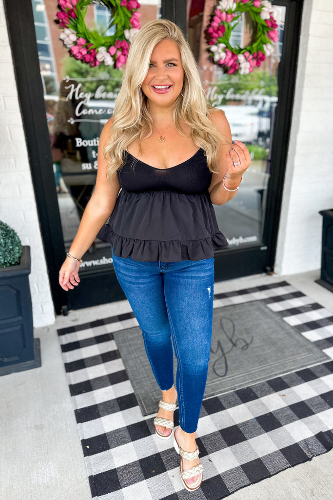 Lolly Spaghetti Strap V Neck Tiered Top - Be You Boutique
