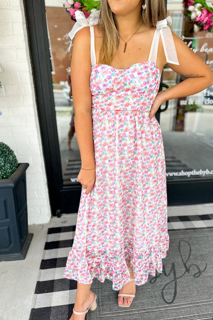 Whitmore Floral Textured Self Tie Floral Maxi Dress - Be You Boutique