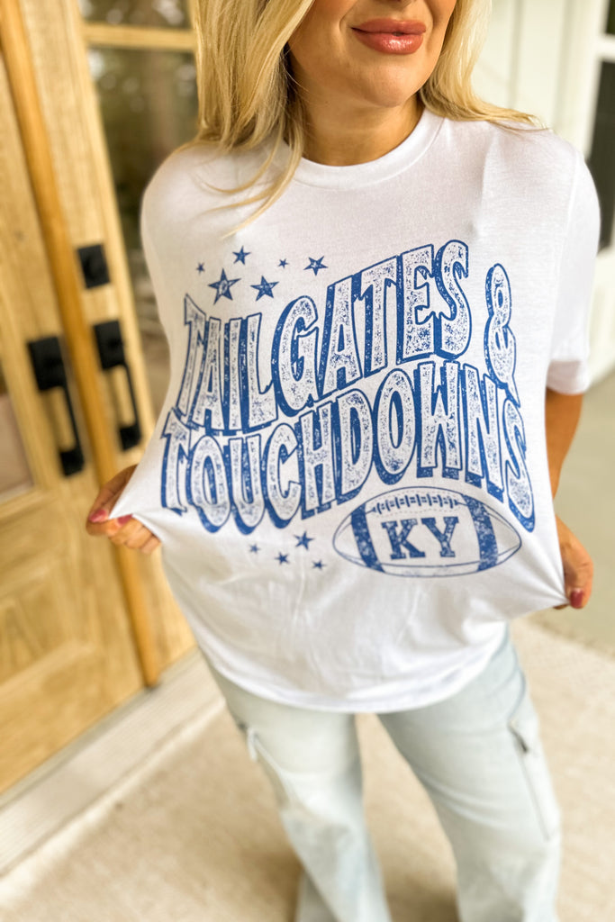 KY Tailgate and Touchdowns Oversized Short Sleeve Distressed Graphic Tee - Be You Boutique