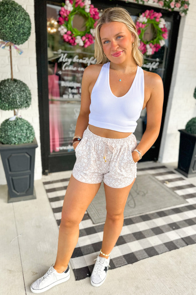 Wishlist Neutral Floral Drawstring Everyday Shorts - Be You Boutique
