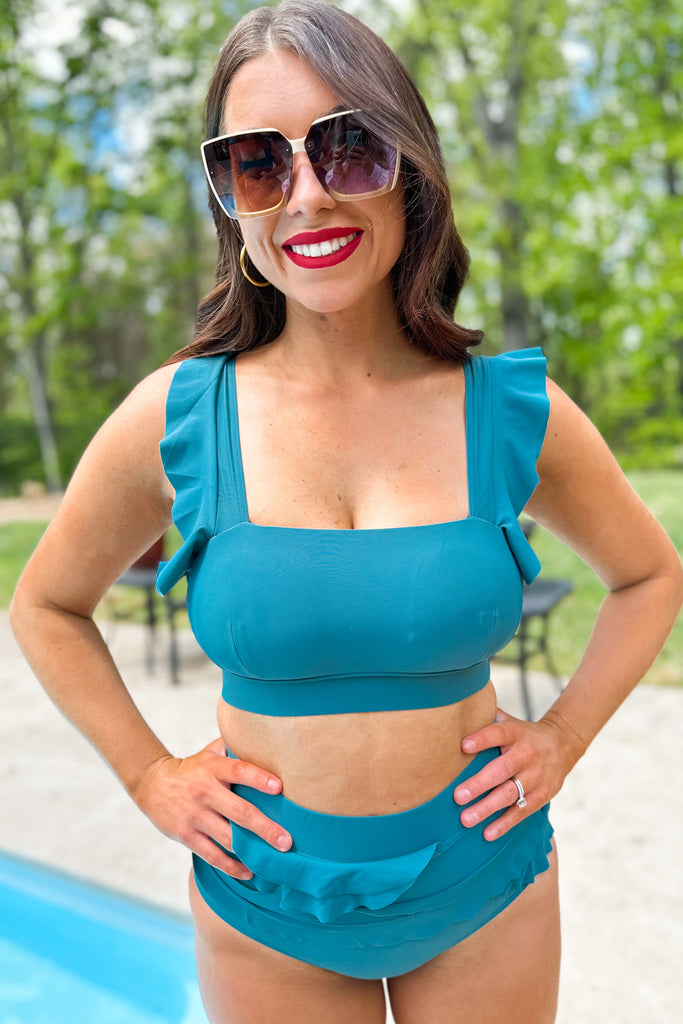 Tenille Square Neck Ruffle Sleeve Two Piece Swimsuit - Be You Boutique