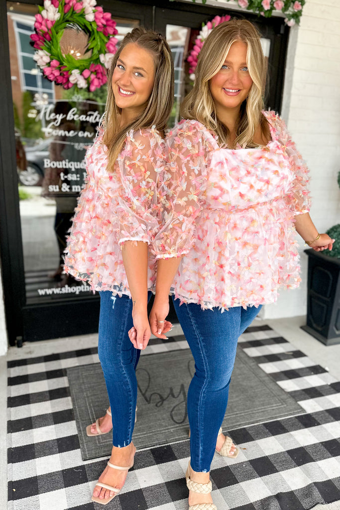 Monroe Textured-Flower Chiffon Baby Doll Top - Be You Boutique