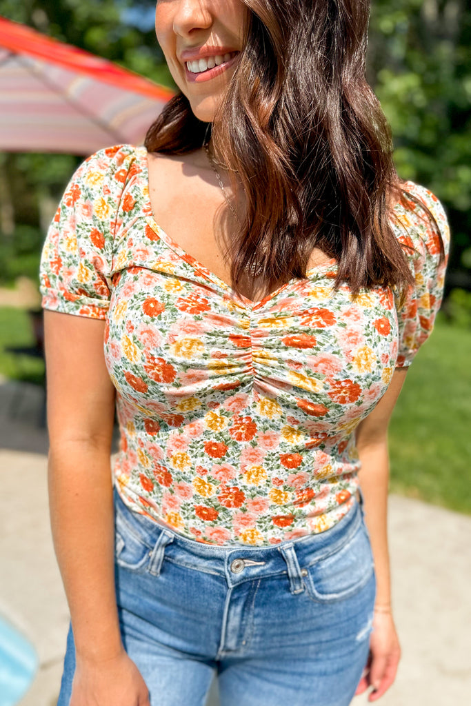 Brook Sweetheart Neckline Short Sleeve Floral Top - Be You Boutique