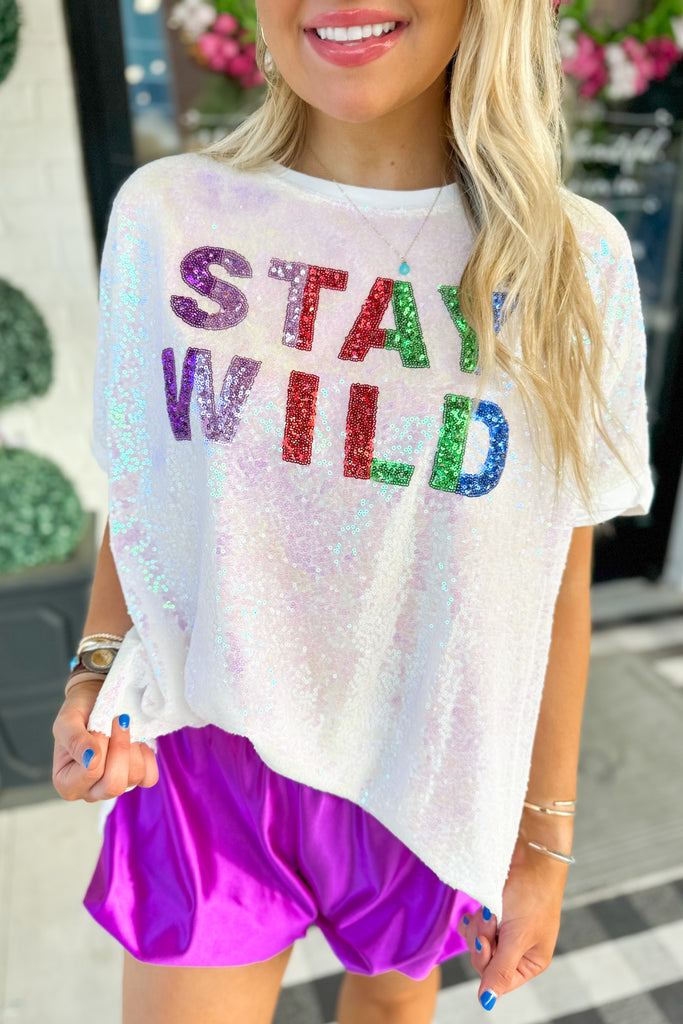 Stay Wild Colorful Sequin Embroidered Loose Fit Top - Be You Boutique