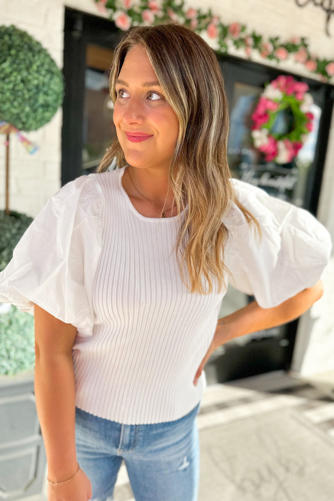 Peggy Poplin Bubble Sleeve Top - Be You Boutique