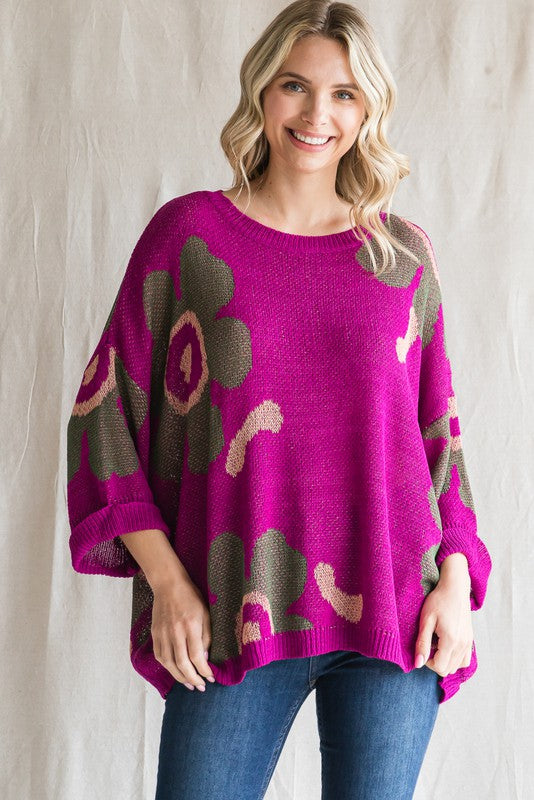 Leon Flower Print Knit Pullover Sweater - Be You Boutique