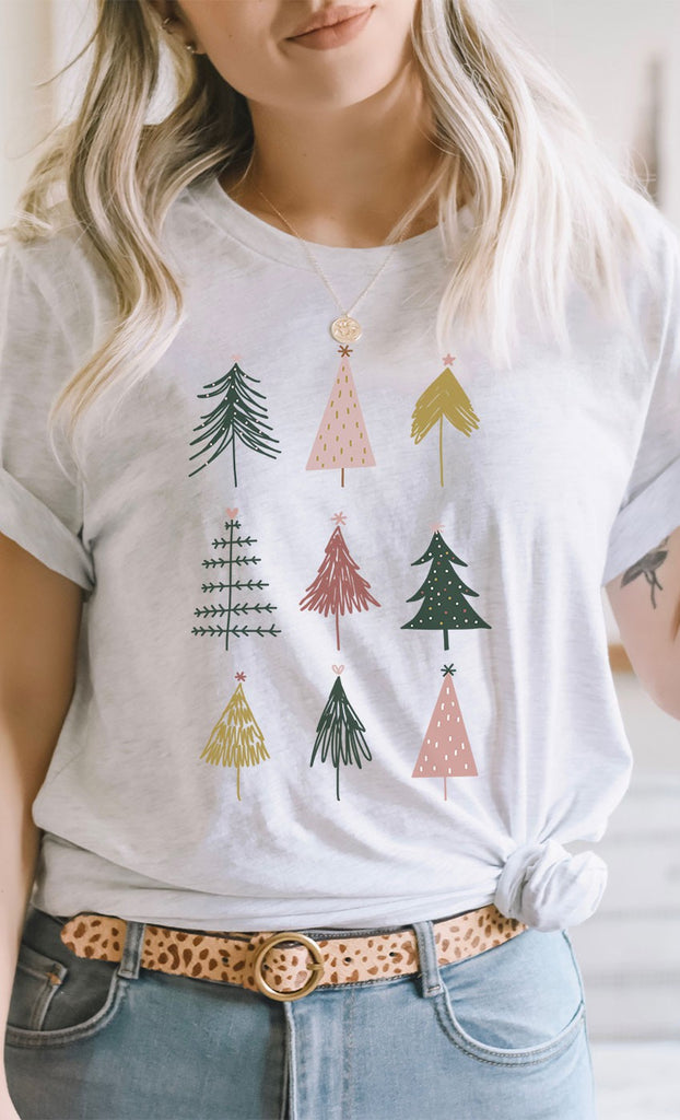 Colorful Christmas Trees Festive Graphic Tee - Be You Boutique
