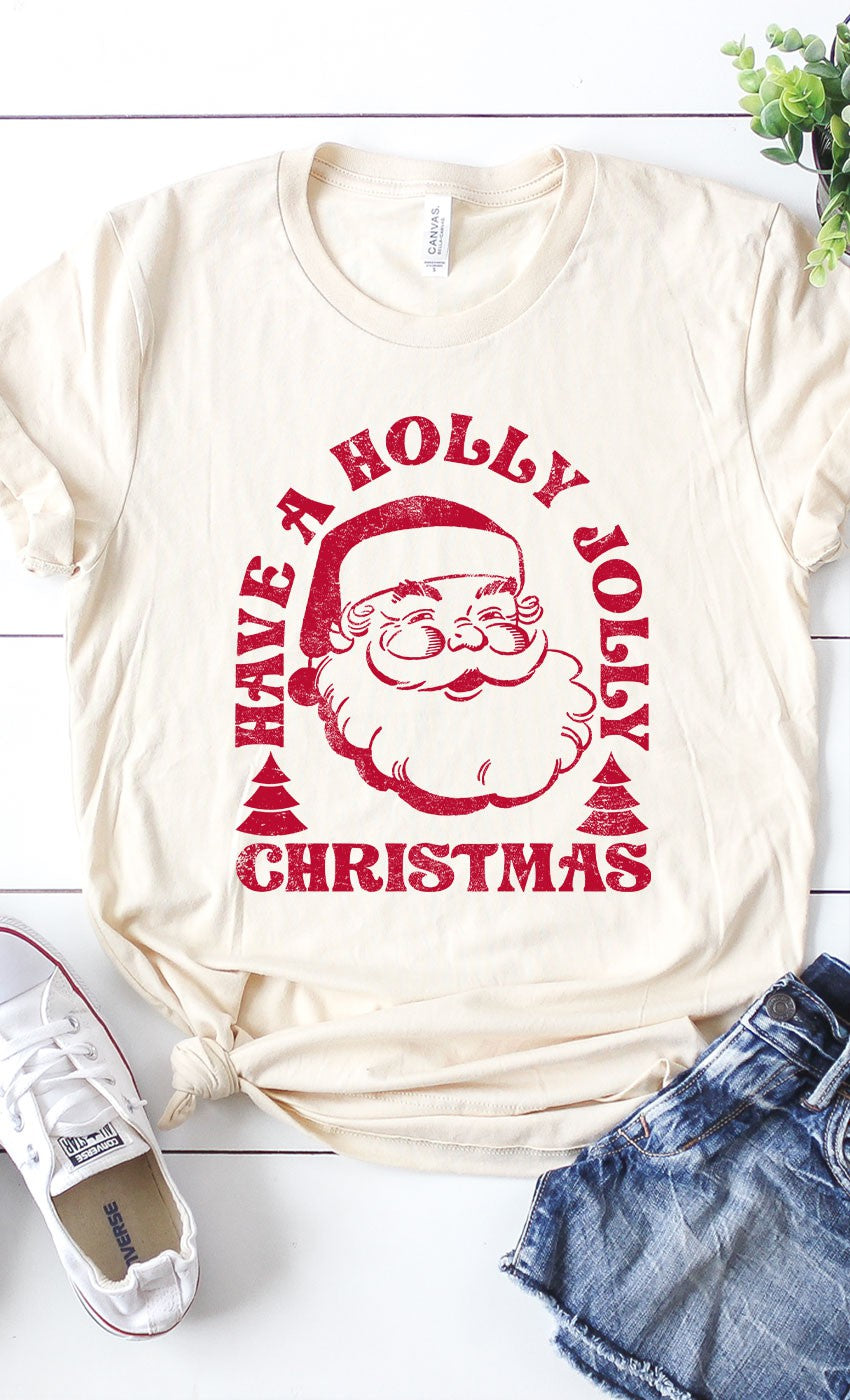 Holly Jolly Christmas Santa Graphic Tee - Be You Boutique