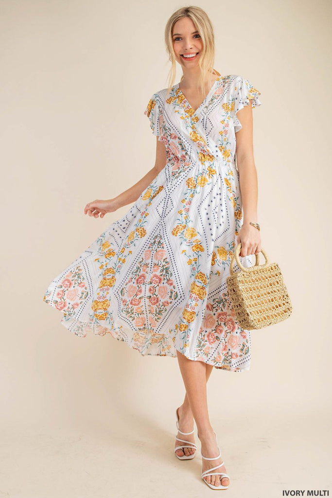 Peyton Geometric Floral Print Midi Dress - Be You Boutique