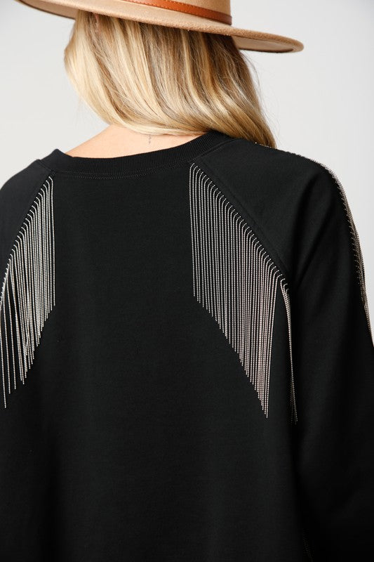 Shayla Metal Fringe Detail Oversized Sweatshirt Top - Be You Boutique