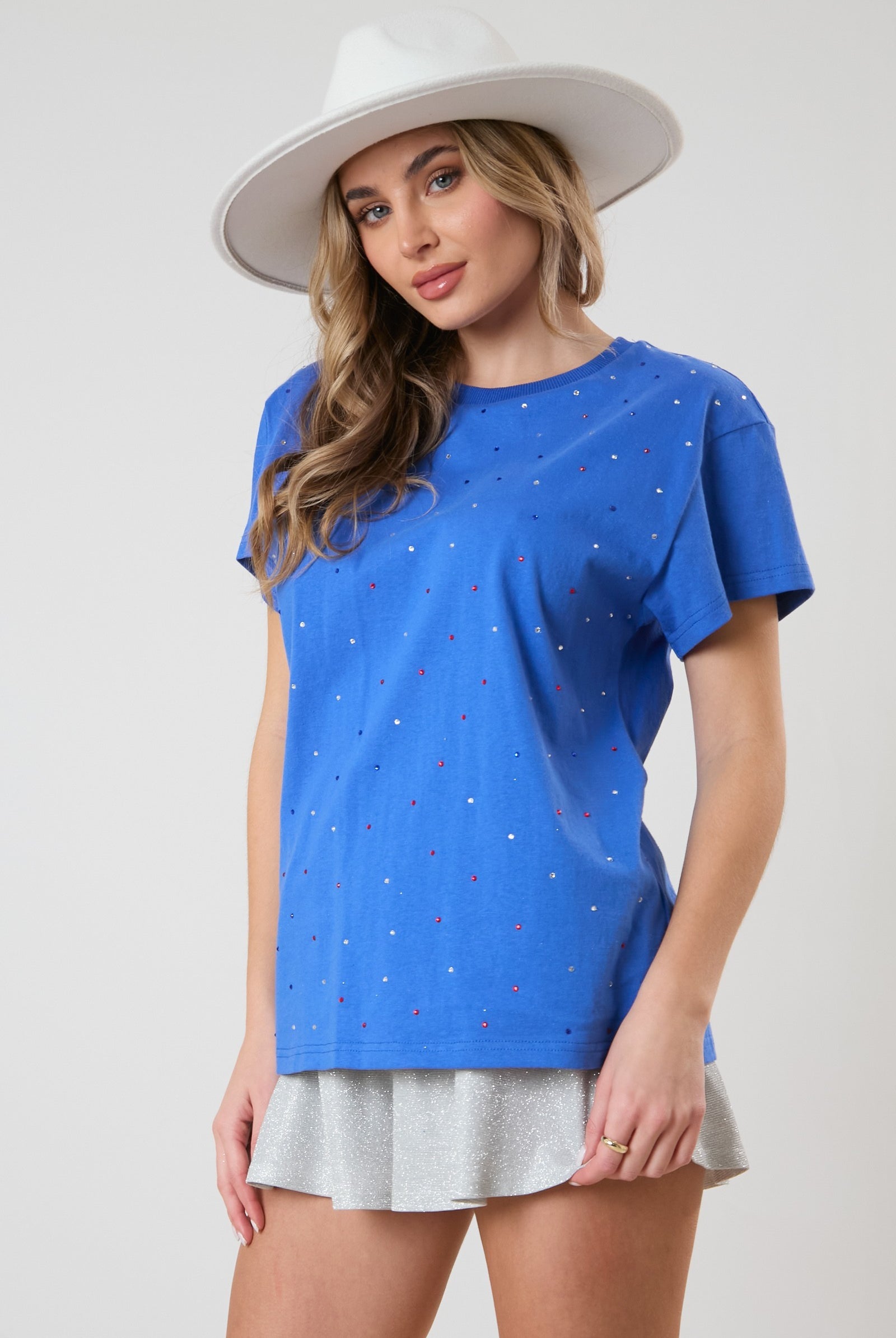Rosemary Royal Blue Multi Color Rhinestone Embellished T Shirt - Be You Boutique