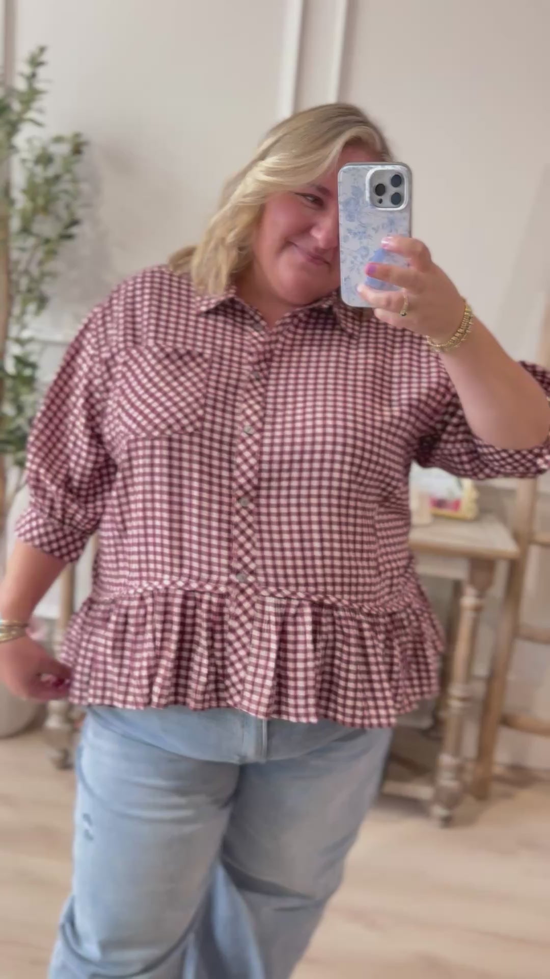☆Ryan☆ Ryan Gingham Button Down Top – Be You Boutique