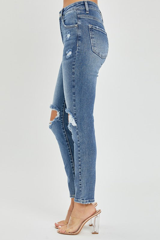 Risen Maverick High Rise Distressed Knee Skinny Jeans - Be You Boutique