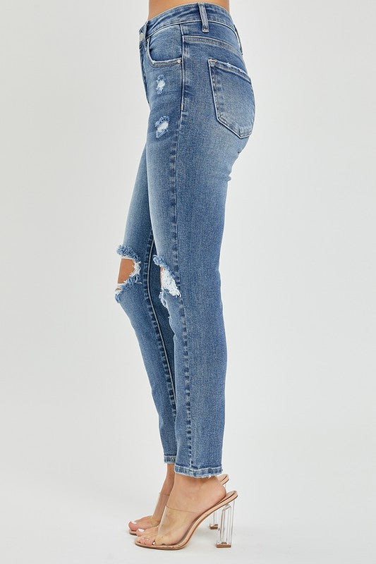 Risen Maverick High Rise Distressed Knee Skinny Jeans - Be You Boutique