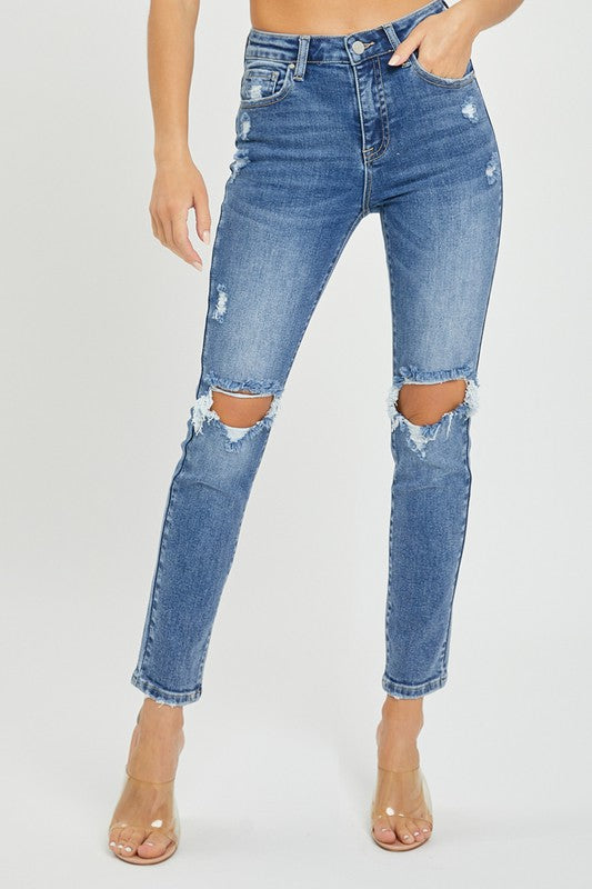 Risen Maverick High Rise Distressed Knee Skinny Jeans - Be You Boutique