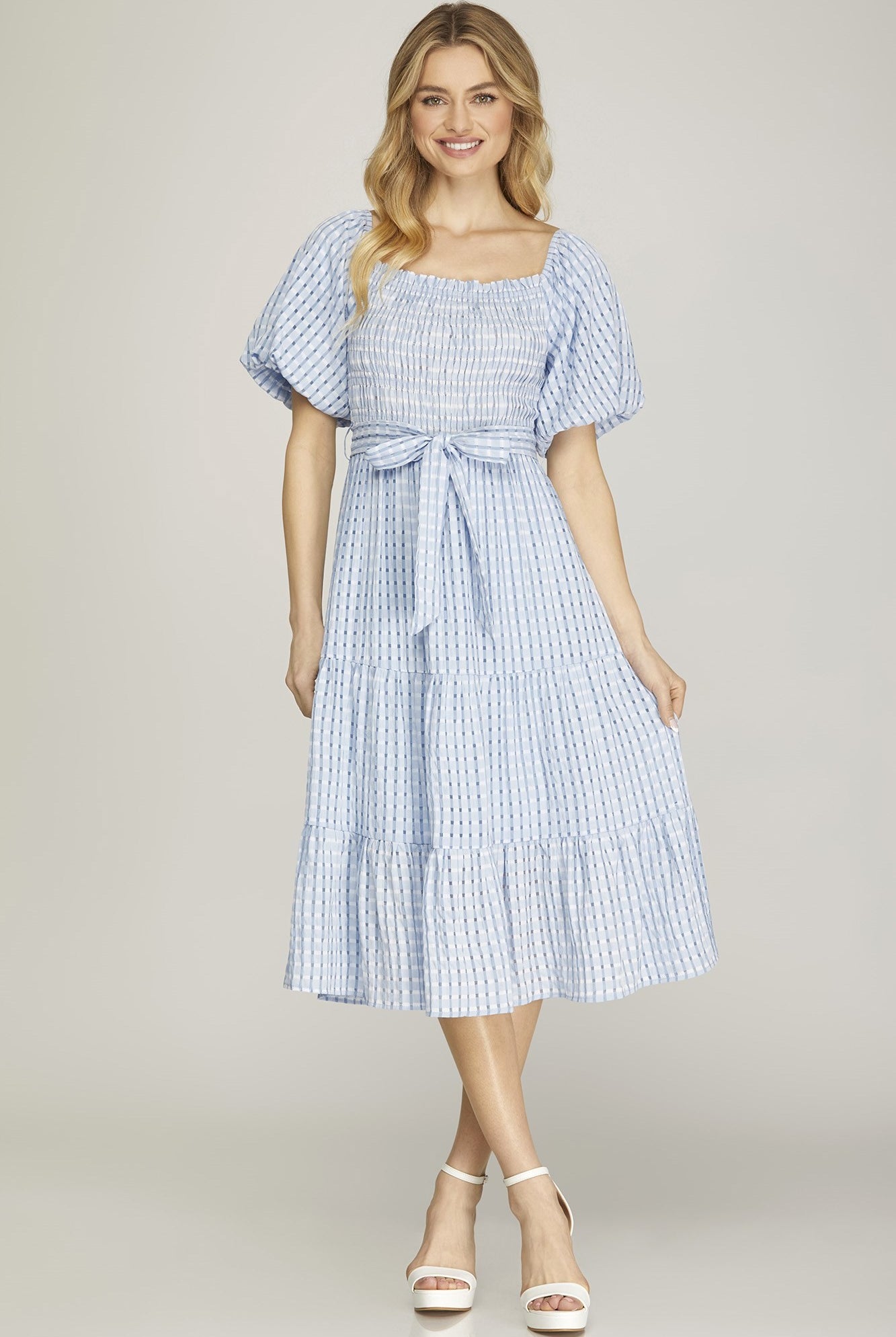 Sylvia Puff Sleeve Smocked Midi Dress - Be You Boutique