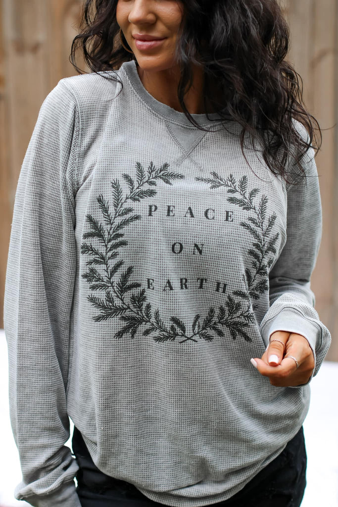 Peace On Earth Lightweight Acid Wash Long Sleeve Thermal Top - Be You Boutique